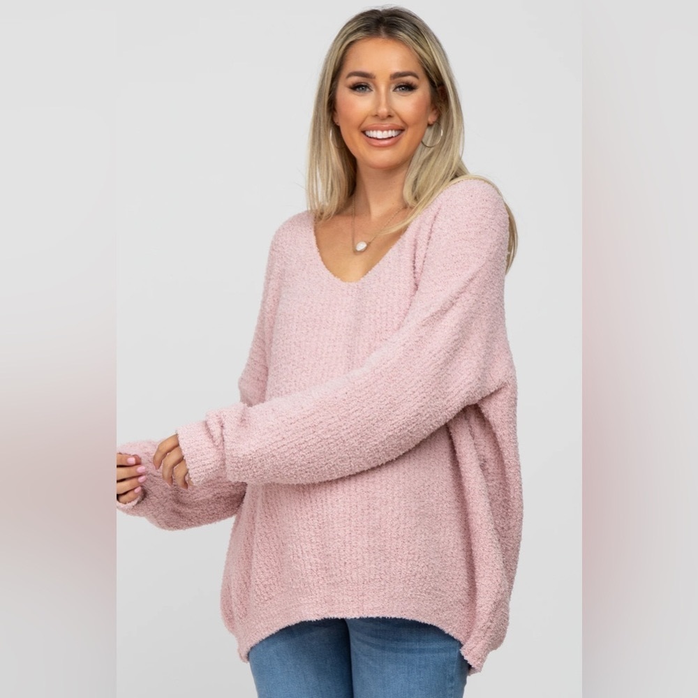 Light Pink V-Neck Soft Maternity Sweater